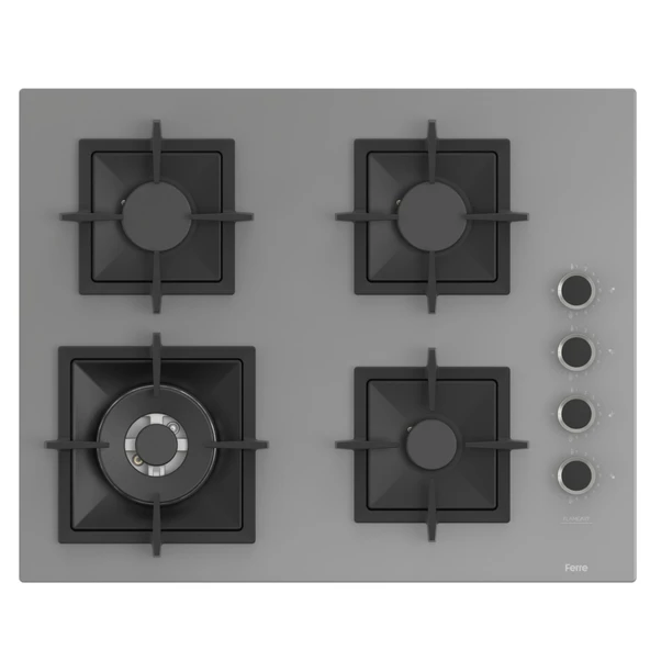 Ferre SC408 65 CM Wok Gözlü Gri Cam Ankastre Ocak (Döküm Izgara)