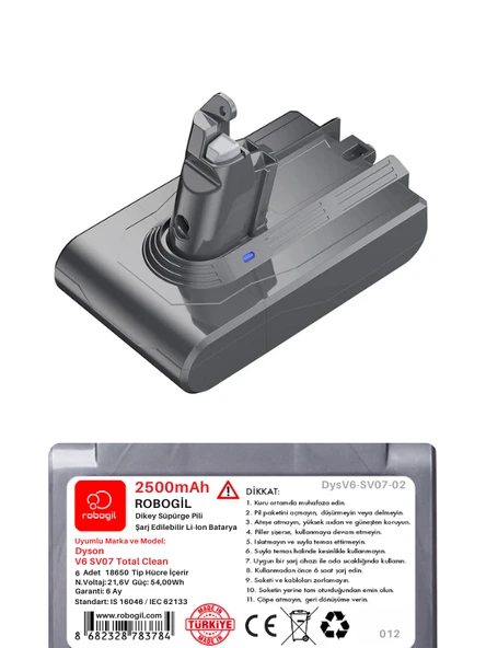 Dyson V6 SV07 Total Clean 2500mAh Uyumlu Pil Paketi / Bataryası DysV6-SV07-02 - 2