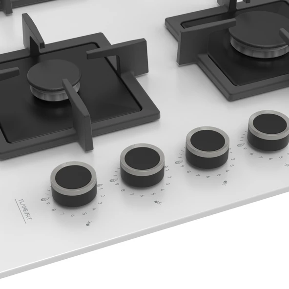 Ferre SC406 65 CM Wok Gözlü Beyaz Cam Ankastre Ocak (Döküm Izgara) - Resim 2