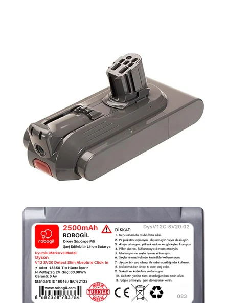 Dyson V12C SV20 Detect Slim Absolute Click-In2500mAh Uyumlu Pil Paketi / Bataryası DysV12C-SV20-02 - 2