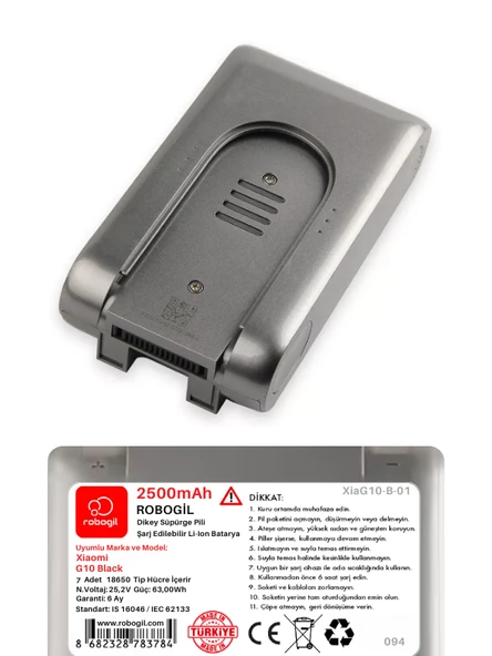 Xiaomi G10 Black Handheld Cordless Vacuum 2500mAh Uyumlu Pil Paketi / Bataryası XiaG10-B-01 - Resim 2