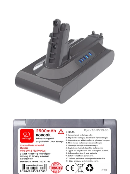Dyson V10 SV13 Fluffy Plus 2500mAh Uyumlu Pil Paketi / Bataryası DysV10-SV13-05 - 2