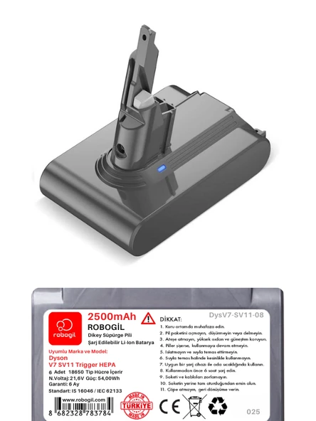 Dyson V7 SV11 Trigger HEPA 2500mAh Uyumlu Pil Paketi / Bataryası DysV7-SV11-08 - 2