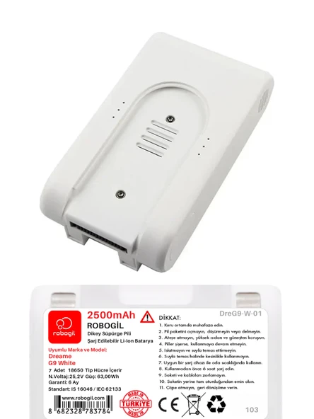 Dreame G9 White Handheld Cordless Vacuum 2500mAh Uyumlu Pil Paketi / Bataryası DreG9-W-01 - Resim 2