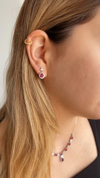 925 ayar gümüş Yakut taşlı küpe - 3