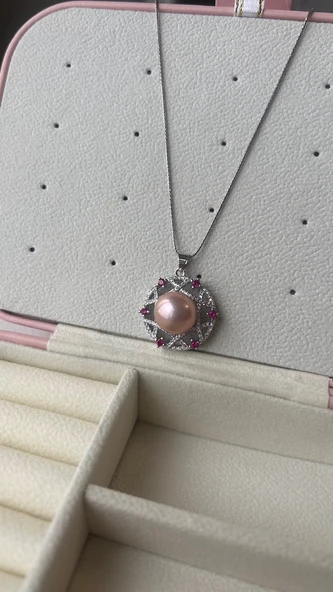 İnci Yakut uçlu 925 ayar gümüş kolye - 2