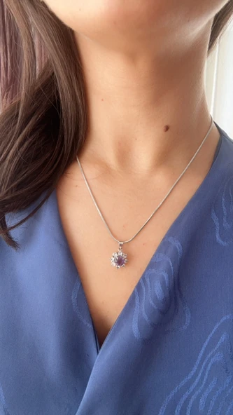 Çelik kolye ametist uçlu - Resim 2