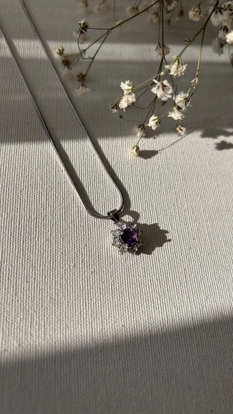Çelik kolye ametist uçlu - Resim 3