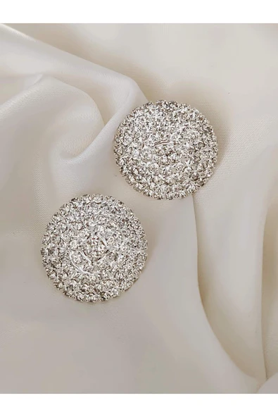 Yuvarlak Model Abiye Gümüş Renkli Küpe - 3