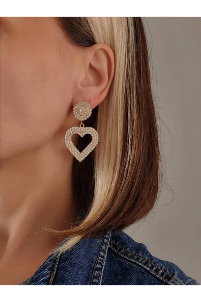 Kalp Love Aşk Sallantılı Model Altın Kaplama Küpe - Resim 2