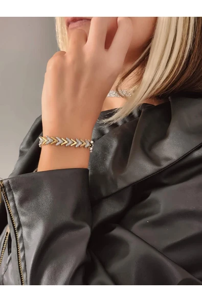 Başak Kılçık Model İki Renk V Geçişli Çelik Bileklik - 2