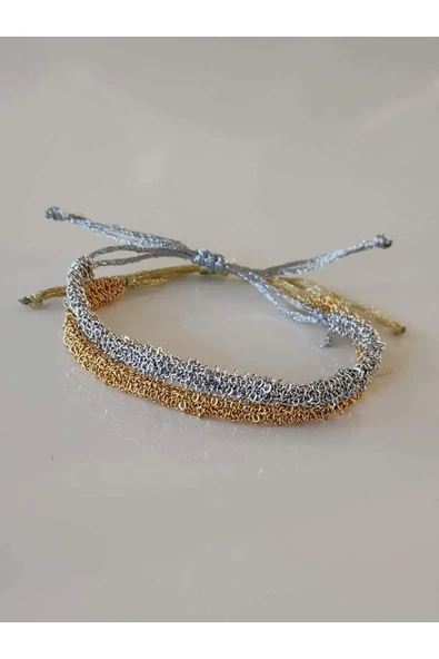 Zincir Dokuma Kordon El Yapımı Otantik Gümüş Platin Renkli Bileklik - Resim 3