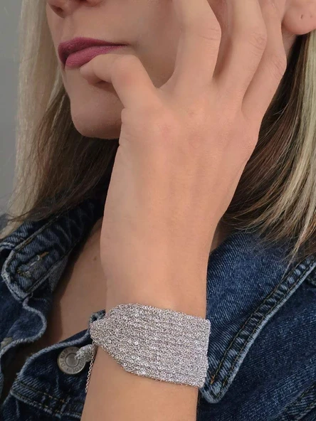 14 Sıralı Zincir Dokuma Kordon Model El Yapımı Gümüş Renk Bileklik