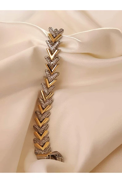 Başak Kılçık Model İki Renk V Geçişli Çelik Bileklik - 3