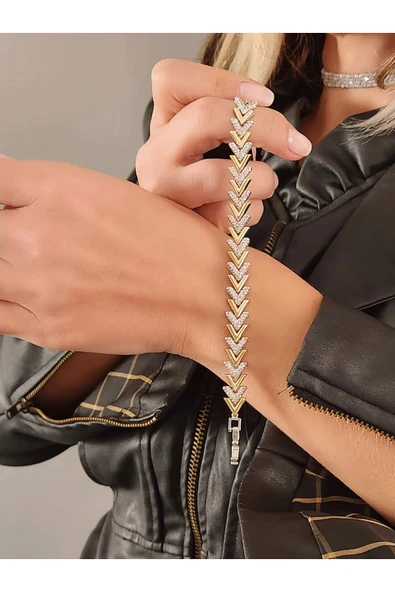 Başak Kılçık Model İki Renk V Geçişli Çelik Bileklik - 1