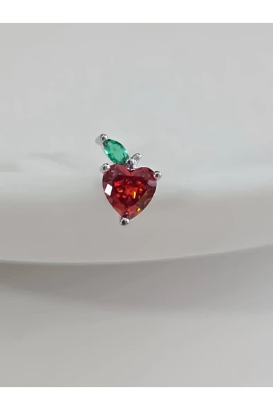Kırmızı Elma Model Kıkırdak Piercing Tragus Helix Silver Gümüş Renk Küpe - 1