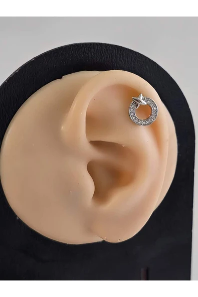 Halka X Artı Model Kıkırdak Piercing Tragus Helix Silver Gümüş Renk Küpe - 3