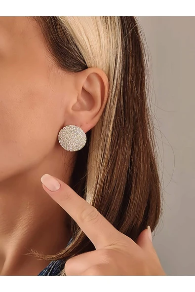 Yuvarlak Model Abiye Gümüş Renkli Küpe - 2