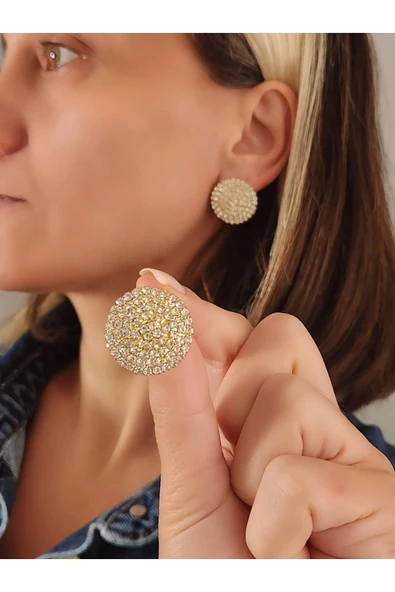 Yuvarlak Model Abiye Altın Kaplama Gold Renkli Küpe ürün görseli