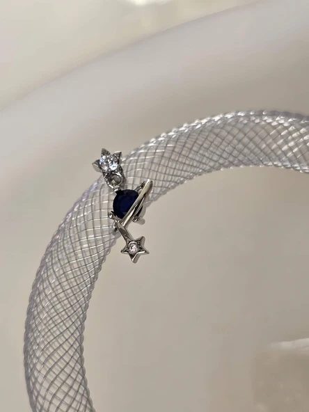 Galaksi Gezegen Satürn Yıldız Model Kıkırdak Piercing Tragus Helix Silver Gümüş Renk Küpe - 2