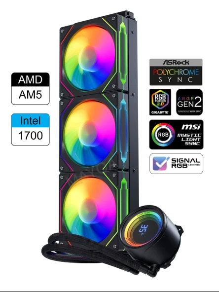 Gametech Hydra Siyah Ahd360mm Isı Dereceli Amd/intel Aynalı Fan Argb Sıvı Soğutma