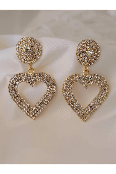 Kalp Love Aşk Sallantılı Model Altın Kaplama Küpe - Resim 3