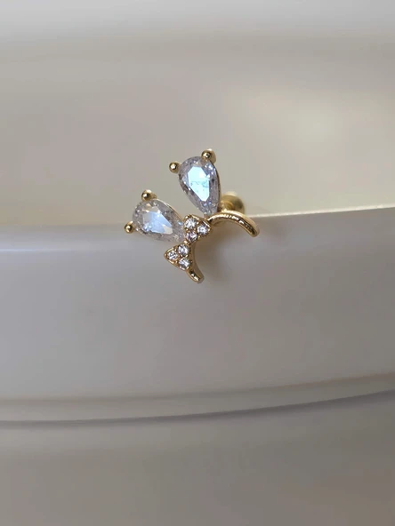 Fiyonk Kulak Model Kıkırdak Piercing Tragus Helix Gold Renk Küpe