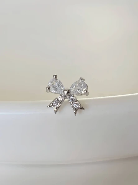 Fiyonk Kurdela Model Kıkırdak Piercing Tragus Helix Silver Gümüş Renk Küpe
