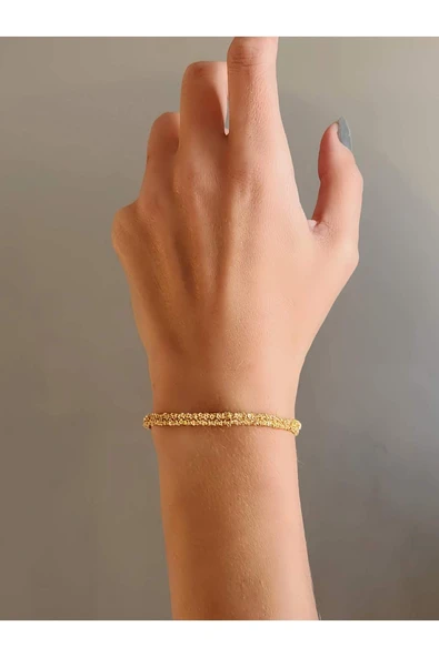Zincir Dokuma Kordon El Yapımı Otantik Altın Kaplama Gold  Renkli Bileklik - Resim 2