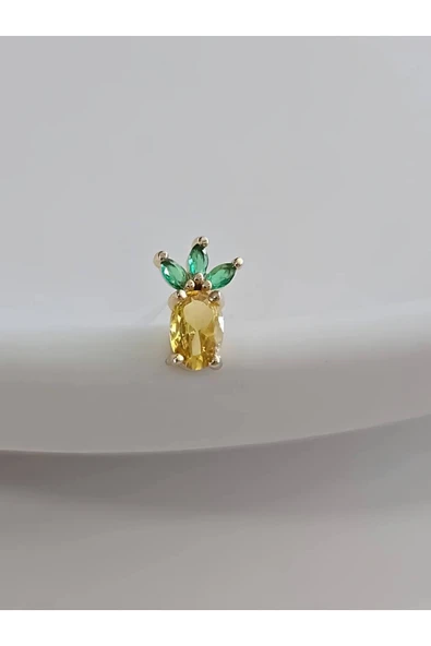 Ananas Model Kıkırdak Piercing Tragus Helix  Altın Kaplama Gold Renk Küpe ürün görseli