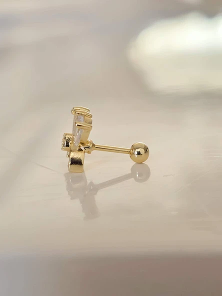 Fiyonk Kulak Model Kıkırdak Piercing Tragus Helix Gold Renk Küpe - 3