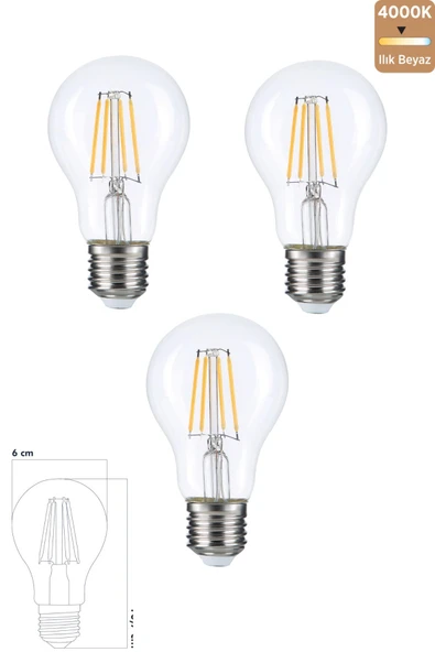 HEKA E27 6W 4000k Filament LED Ampul 3'lü ERD-283