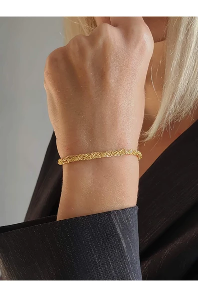 Zırh Örgü Model Çelik Zincir Dokuma Altın Kaplama Bileklik