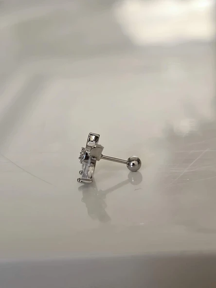 Fiyonk Kulak Model Kıkırdak Piercing Tragus Helix Silver Gümüş Renk Küpe - 3