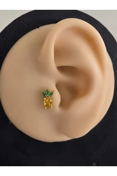 Ananas Model Kıkırdak Piercing Tragus Helix  Altın Kaplama Gold Renk Küpe - Resim 2