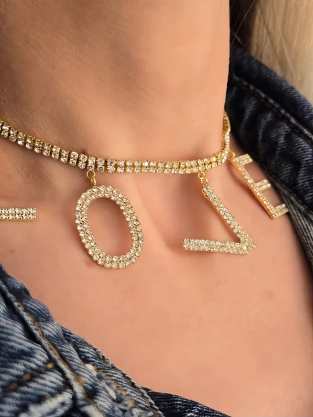 Love Aşk Kristal Taşlı Party Style Altın Kaplama Gold Renk Kolye - 2