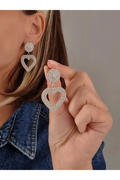 Kalp Love Aşk Sallantılı Model Gümüş Kaplama Küpe