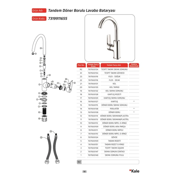 Kale Banyo Tandem Döner Borulu Lavabo Bataryası - 2