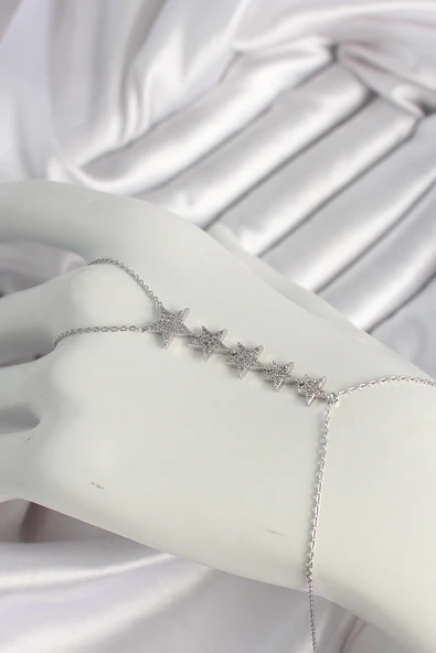 Pirinç Gümüş Renk Zirkon Taşlı Yıldız Model Kadın Şahmeran - TJ-SN616
