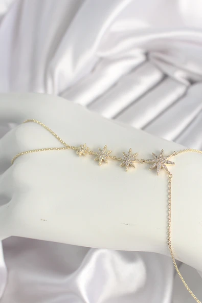 Pirinç Gold Renk Zirkon Taşlı Kutup Yıldız Model Kadın Şahmeran - TJ-SN613
