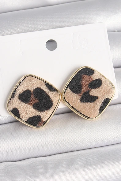 Pirinç Gold Renk Kare Leopar Model Kadın Küpe - TJ-BKP10342