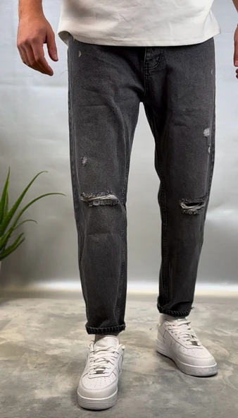 Antrasit Diz Yırtık Boyfriend Jean - 2