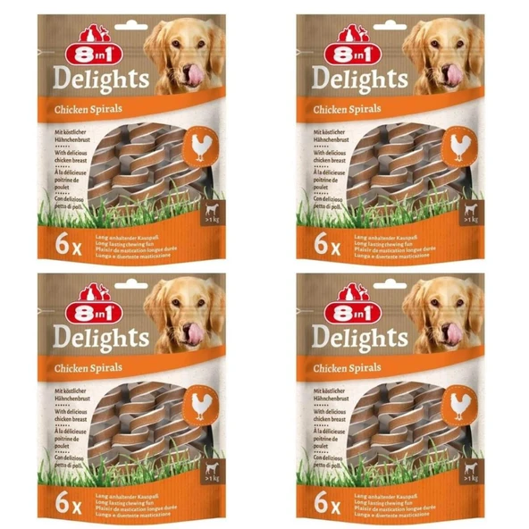 8in1 Smart Delights Chicken Spirals Tavuklu Burgu Köpek Ödülü 6lı X 4 Adet