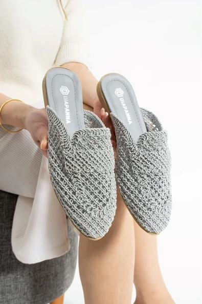 Albishoes Kadın Yazlık Hafif Rahat Terlik Önü Kapalı Hasır Dantel Örme Terlik Günlük Terlik