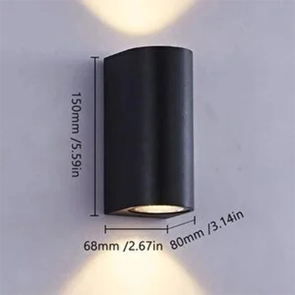 Çift Yönlü Duvar Aplik Siyah Iç Ve Dış Mekan Led Ev Bahçe Aydınlatma lamba dekoratif gösteri (ampulsüz) A-1309 220V IP68 - 4