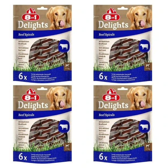 8in1 Smart Delights Beef Spirals Biftekli Burgu Köpek Ödülü 6lı X 4 Adet