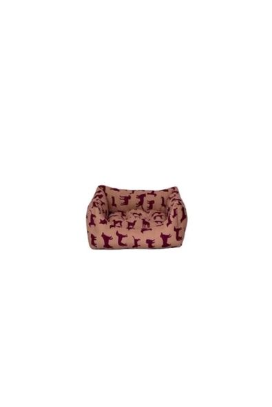 Pet Comfort Uniform Bej-Bordo Kedi ve Köpek Yatağı S 50x40cm