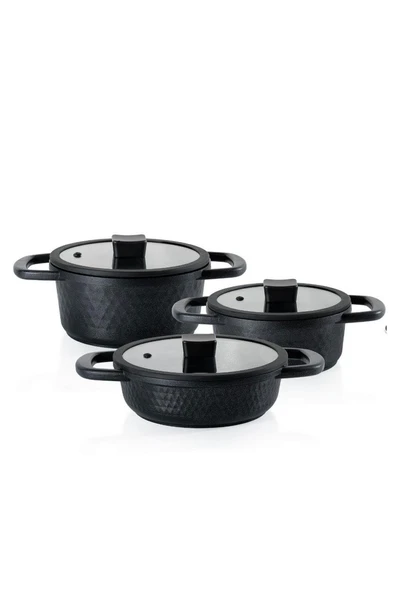 Schafer Hektor 3 lü Döküm Tencere Seti 6 Parça-Siyah 18-20-22- cm