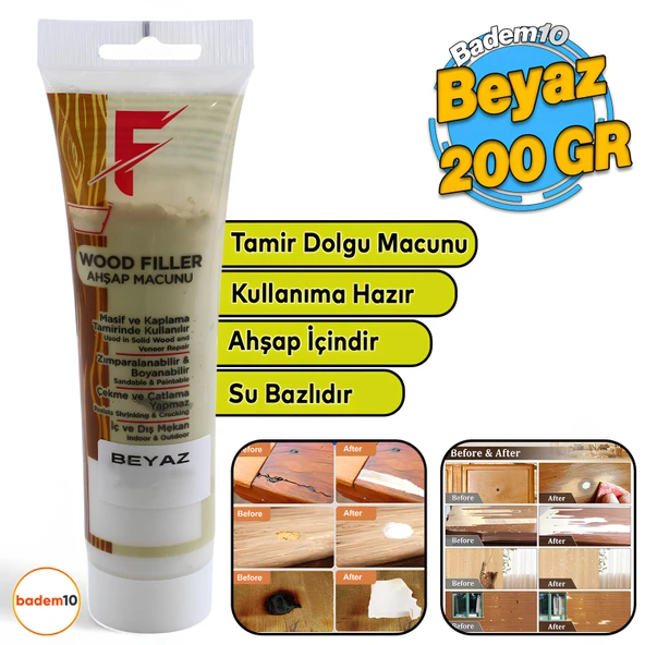 Ahşap Parke Tamir Macunu Beyaz Mobilya Dolgu Çatlak Çizik Giderme 200 Gr Kullanıma Hazır Macun