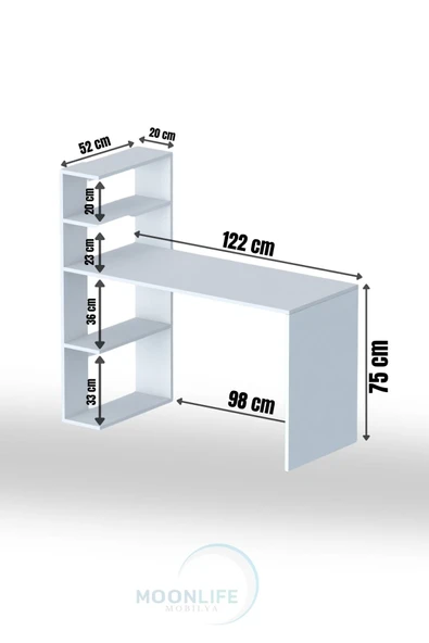 Çınar Kitaplıklı Çalışma Masası Beyaz Çam - 6